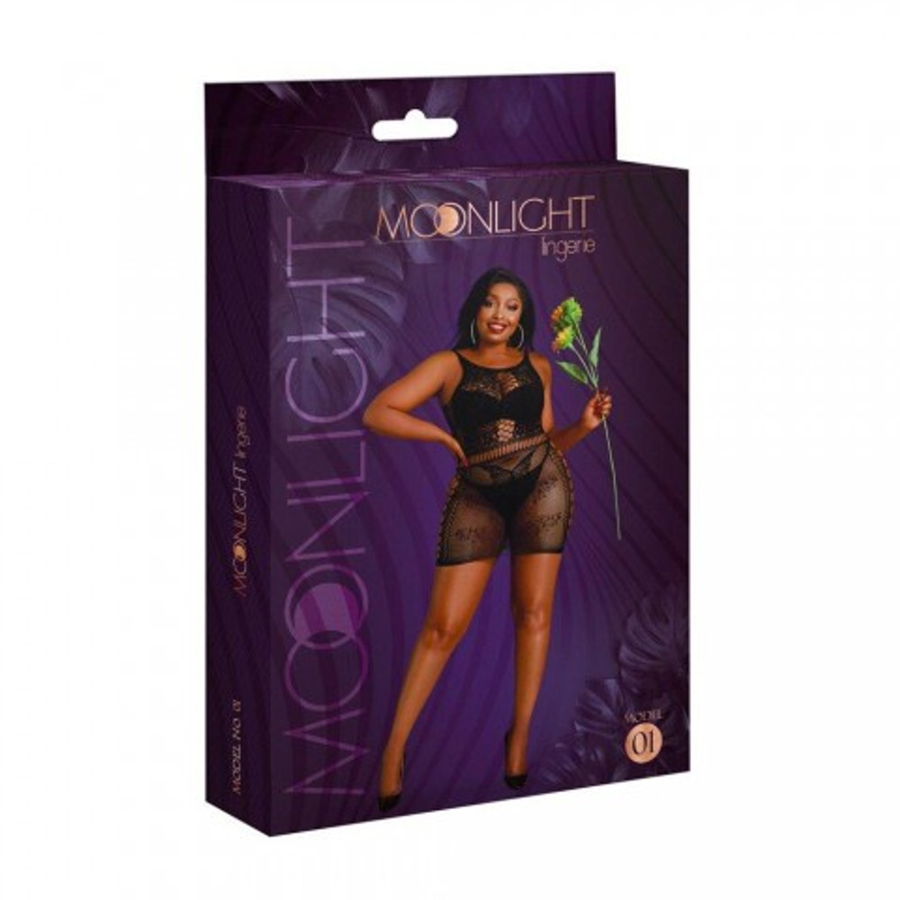 Сексуальное платье-сетка с принтом бабочек от Moonlight модель № 01 черное (plus size)