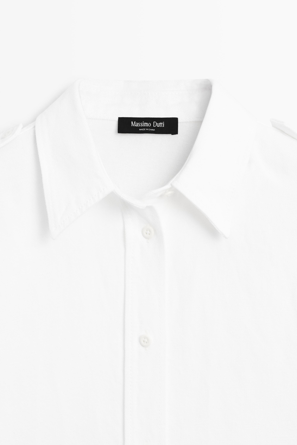 Massimo Dutti Рубашка из хлопка и льна с декоративными деталями на плечах, белый