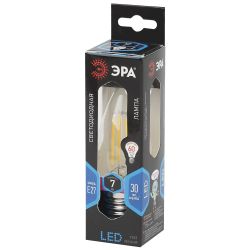 Лампа светодиодная ЭРА F-LED B35-7W-840-E27 7Вт филамент свеча нейтральный белый свет Е27 | Филаментные декоративные
