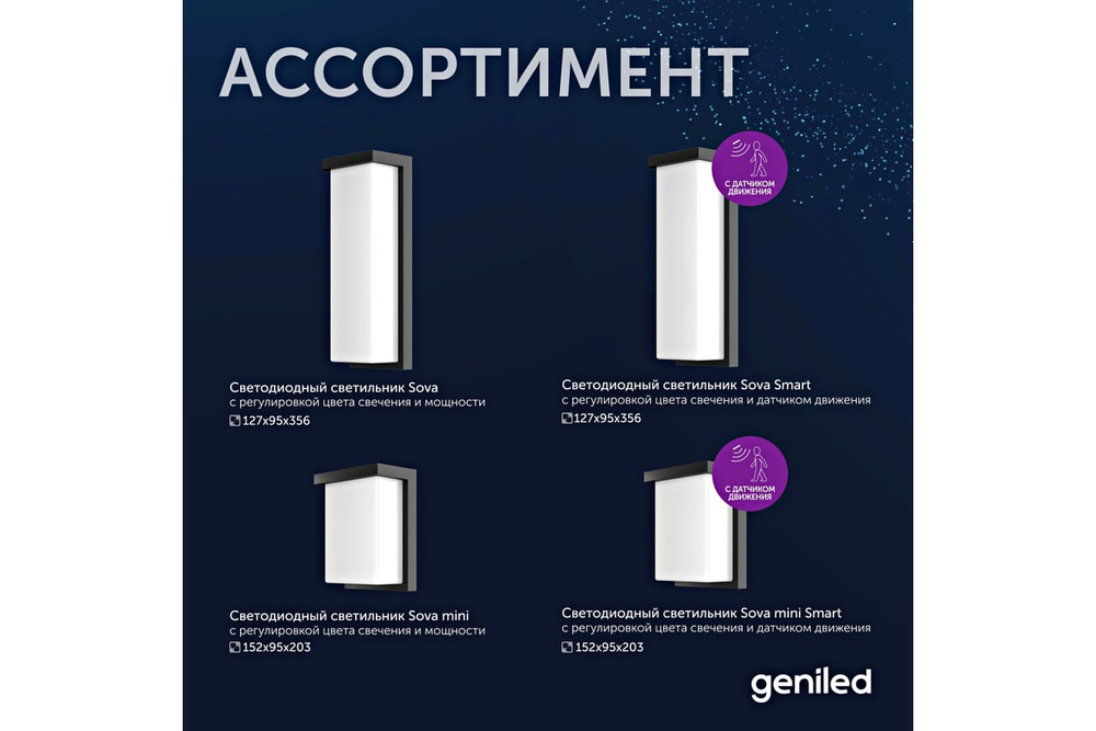 Светильник LED уличный Geniled Sova mini 152x95x203мм 12-16Вт 3000К/4000К/5000К IP66 с регулировкой цветовой температуры и датчиком движения