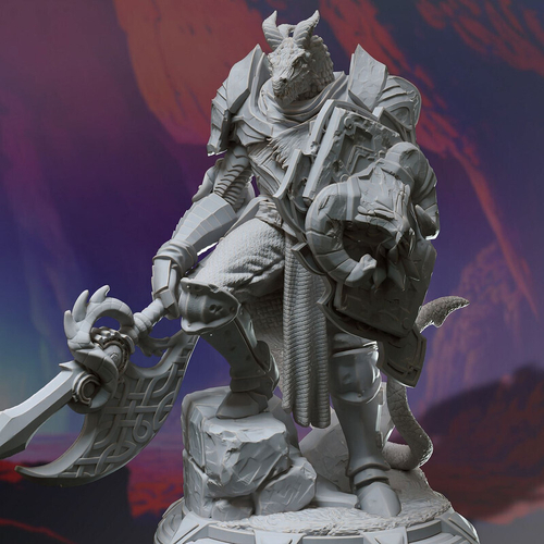 Людоящер  Воин Паладин Драконорождённый Dragonborn Lizardmen Seraphon Серафон Варвар Файтер Рыцарь миниатюра для dnd, днд, pathfinder, фентези, Настольная игра, НРИ, Варгейм, РПГ