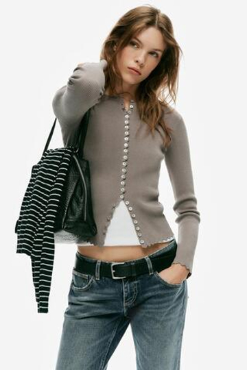 ZARA КАРДИГАН В РУБЧИК, НАТУРАЛЬНЫЙ СЕРЫЙ