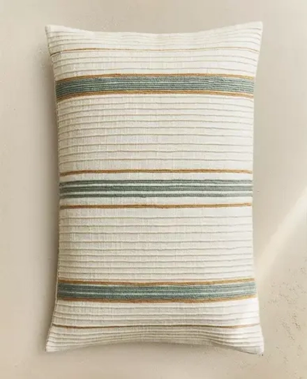 ZARA HOME НАВОЛОЧКА ДЛЯ ДЕКОРАТИВНОЙ ПОДУШКИ В ПОЛОСКУ, ЭКРЮ