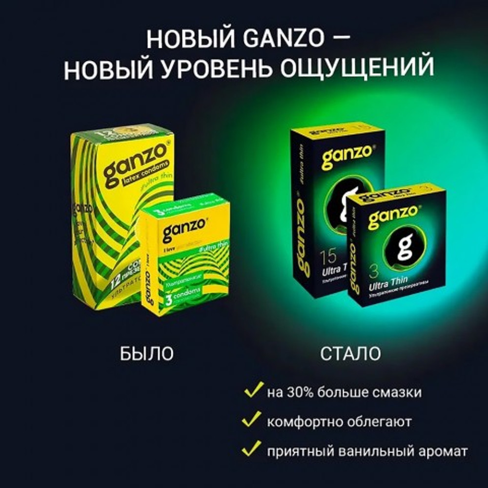 Презервативы ультратонкие Ganzo Ultra Thin Black Edition 30 шт.