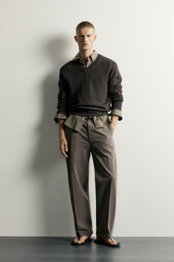 ZARA БРЮКИ ЧИНОС RELAXED FIT С ЭФФЕКТОМ ПОТЕРТОСТИ, КОРИЧНЕВЫЙ