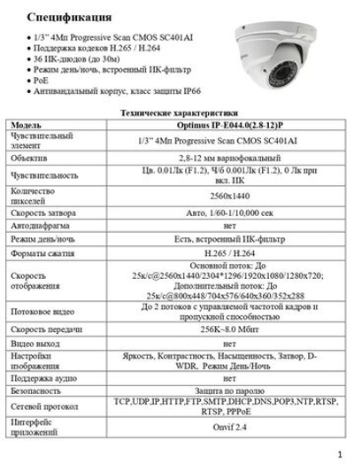 Видеокамера Optimus IP-E044.0(2.8-12)P