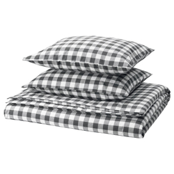 IKEA EKTANDVINGE  (ИКЕА ЕКТАНДВИНГЕ)  -  Пододеяльник и 2 наволочки - антрацит белый/в клетку 200x200/50x60 см