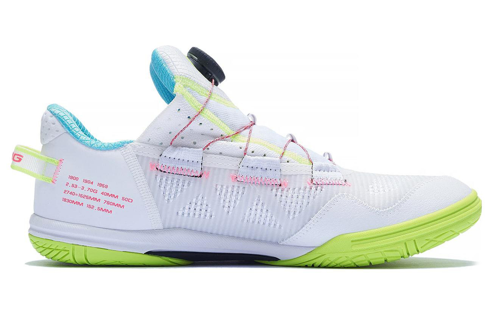 Li Ning Cushioning Slip Resistant Abrasion Resistant Low top Table Tennis Shoes Unisex White Green Pink