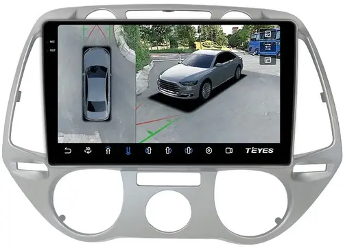 Магнитола для Hyundai i20 2009-2012 (кондиционер) - Teyes CC3-2K-360 монитор 9.5" 2K QLED на Android 10, Быстрая, CarPlay, 4G SIM-слот, 4 камеры в комплекте