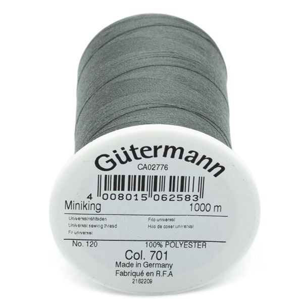 Нитки оверлочные Gutermann Miniking 120 (1000 метров), 5 кат. | 701 стальной серый