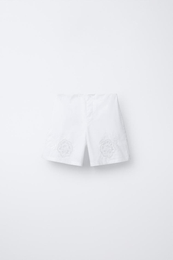 ZARA ШОРТЫ С КРУЖЕВОМ, БЕЛЫЙ