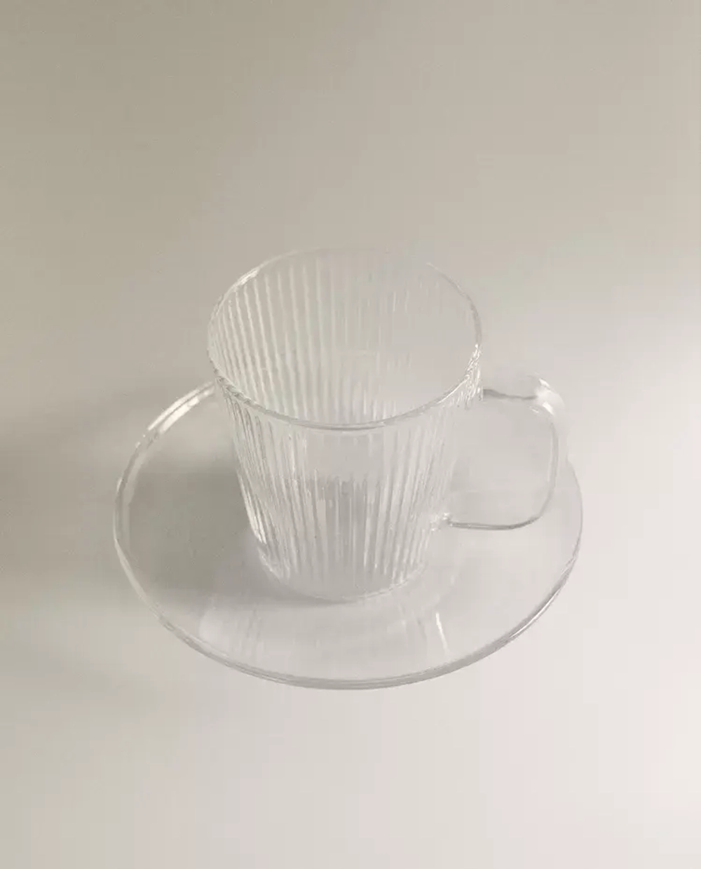 ZARA HOME КОФЕЙНАЯ ЧАШКА И БЛЮДЦЕ ИЗ ТЕРМОСТОЙКОГО СТЕКЛА, ПРОЗРАЧНЫЙ