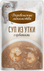 ДЕРЕВЕНСКИЕ ЛАКОМСТВА Влажное лакомство для кошек, суп из утки с креветкой 0,035 кг