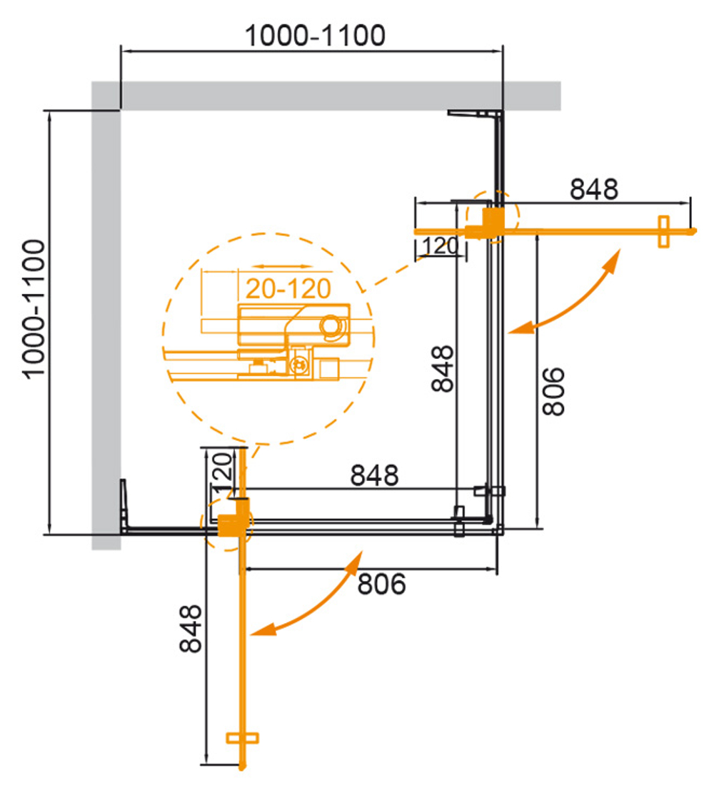 Душевой уголок CEZARES SLIDER-A-2-100/110-BR-BORO