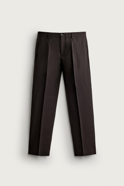 ZARA КОСТЮМНЫЕ БРЮКИ ИЗ СМЕСОВОЙ ШЕРСТИ, КОРИЧНЕВЫЙ