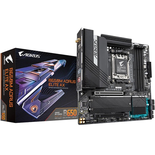 Материнская плата GIGABYTE B650M AORUS ELITE AX (AM5/AMD B650/4xDDR5/2xPCI-Ex16/2xM.2/SB/Wi-Fi/BT/GLAN/DP/HDMI/mATX)
