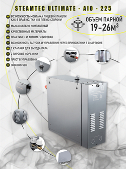 Steamtec TOLO AIO 225 - 22,5 кВт парогенератор для хамама и турецкой бани / Серия Premium