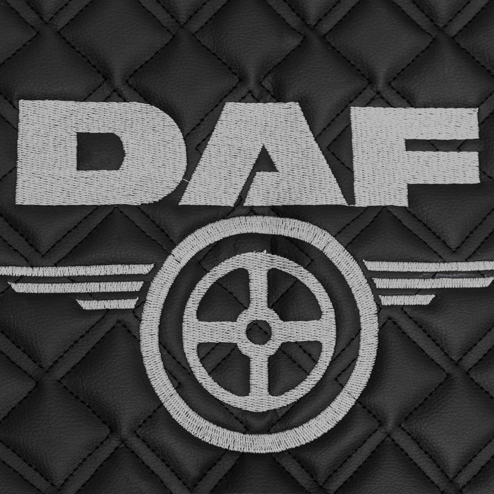 Ковры Daf XF-106 (автомат) (экокожа, черный, серый кант, серая вышивка)