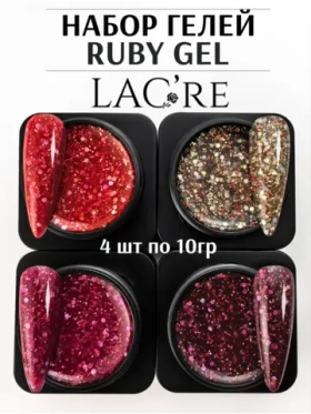 Набор гелей для наращивания ногтей RUBY с блестками