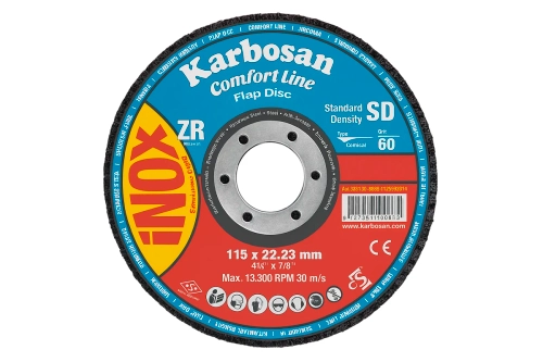 Круг лепестковый КЛТ2 115х22 Р60 Karbosan Comfort Line ZR SD Flap конический INOX