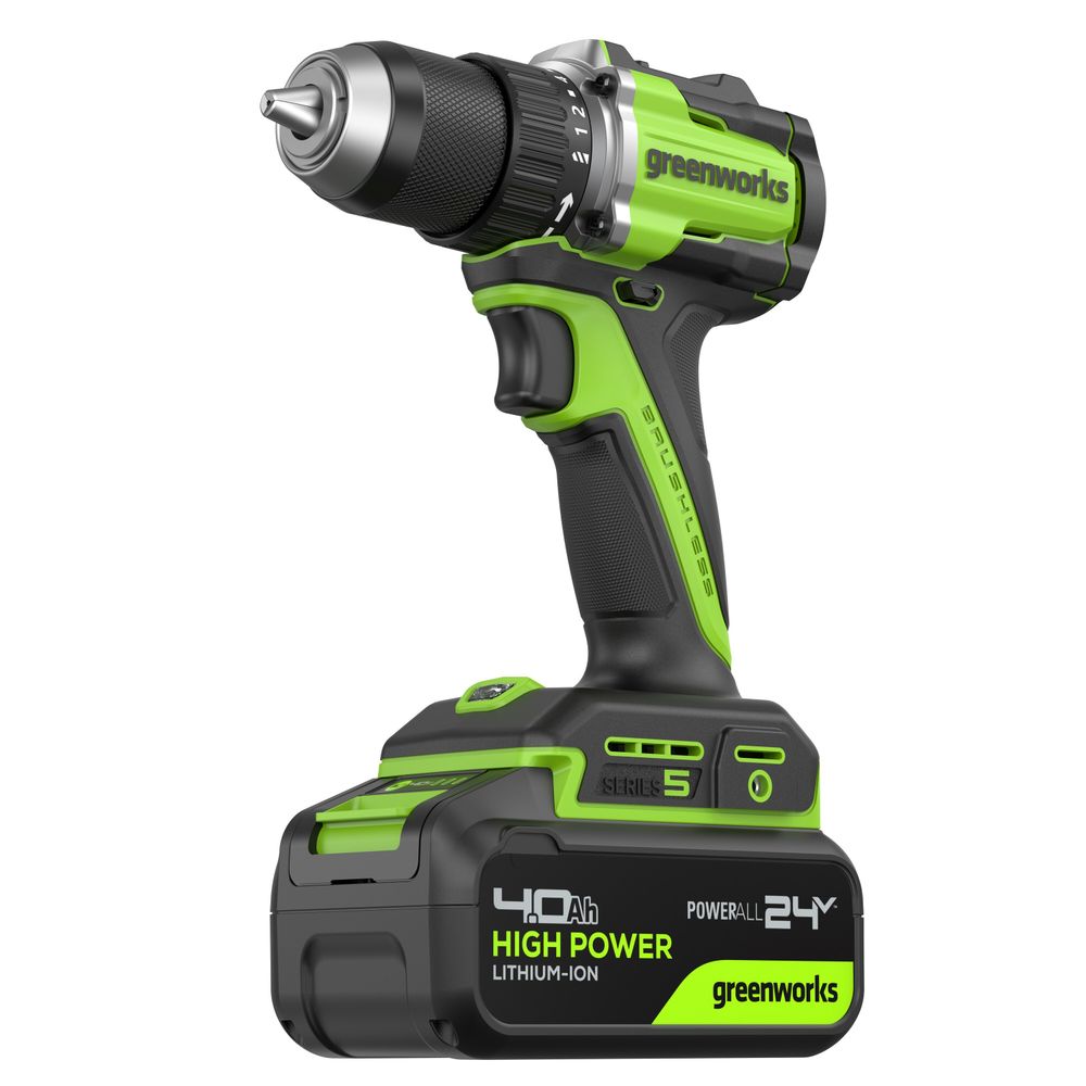 Дрель-шуруповерт акк. Greenworks DD560, 24V, б/щет, 30/60 Нм,13мм, Anti-kickback,1х4Ач,ЗУ,кор (3708407CUB)