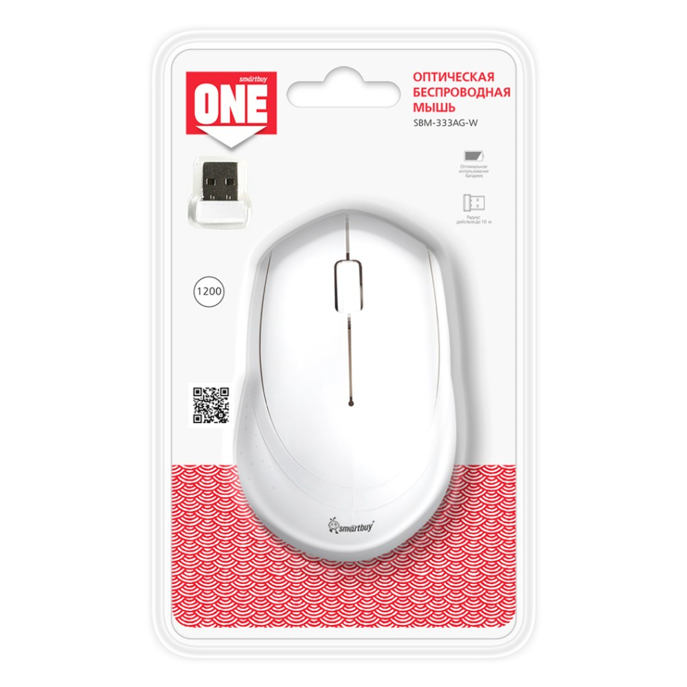 Мышь беспроводная Smartbuy ONE 333AG USB/DPI 1200/3 кнопки/2AAA белая (SBM-333AG-W)
