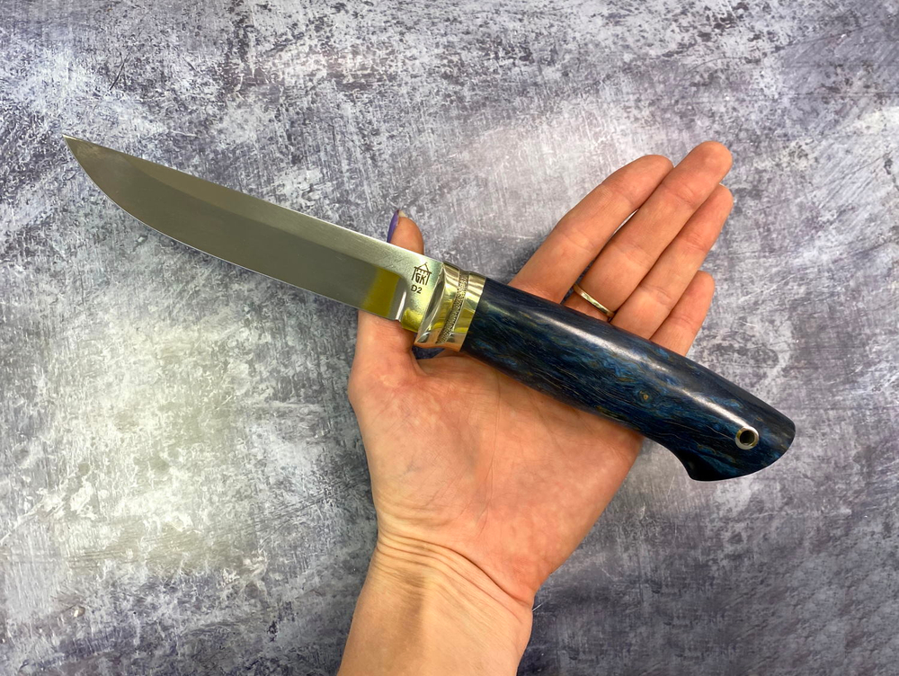 Нож Лиман D2, карельская береза, мельхиор