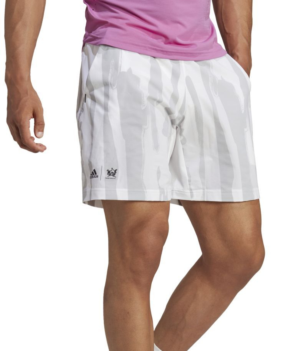 Мужские теннисные шорты Adidas New York Printed Short - white/halo silver