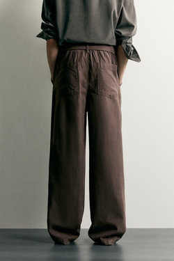 ZARA БРЮКИ RELAXED FIT СО СКЛАДКАМИ И РЕМНЕМ, СЕРО-КОРИЧНЕВЫЙ
