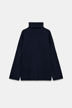 ZARA ОДНОТОННЫЙ СВИТЕР С ВОРОТНИКОМ-СТОЙКОЙ, МОРСКОЙ СИНИЙ