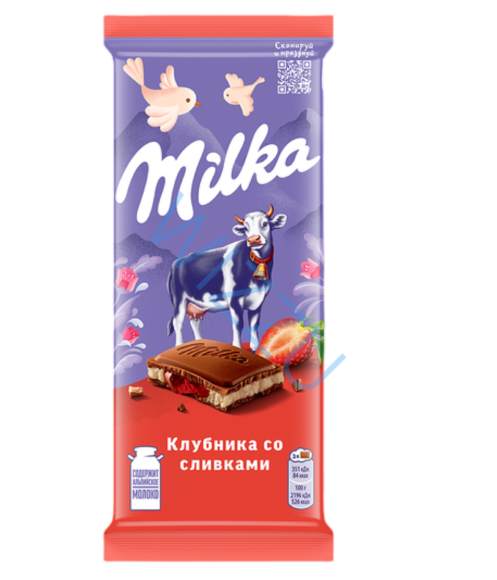 Шоколад Милка мол двухсл Клубника со сливками 80г