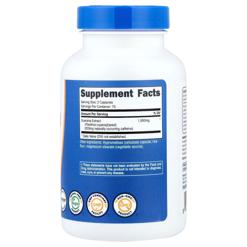 Nutricost, Гуарана, 150 капсул (500 мг в каждой капсуле)