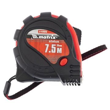 Рулетка Status magnet 3 fixations, 7,5 м х 25 мм, обрезиненный корпус, зацеп с магнитом Matrix 31006