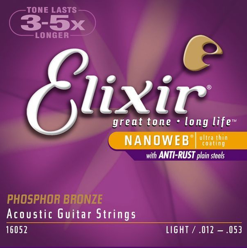 Elixir 16052 NanoWeb струны для акустической гитары 12-53 фосфор/бронза