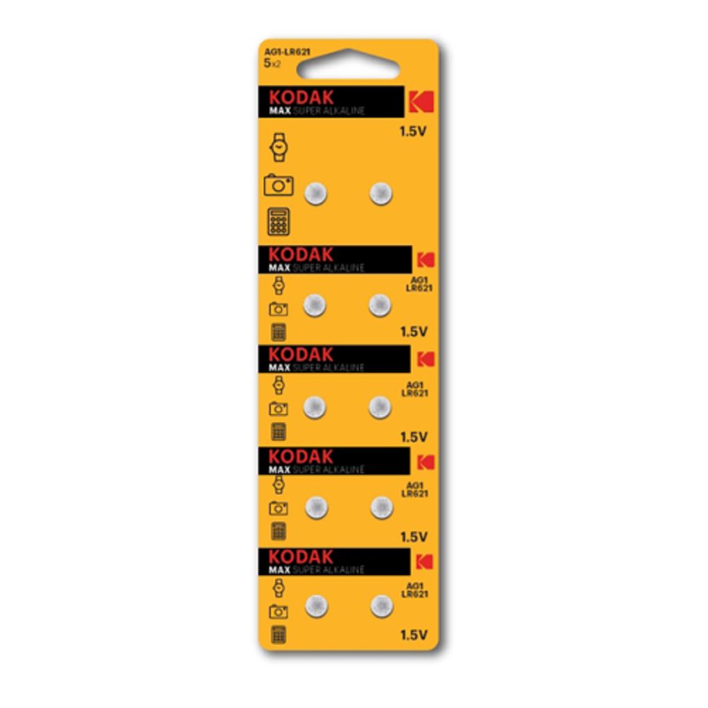 Батарейки Kodak AG1 LR621 LR60 [KAG1-10] MAX Button Cell | Кнопочные (часовые)