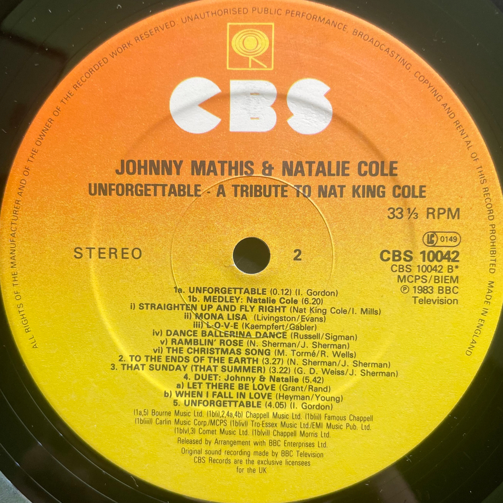 Johnny Mathis And Natalie Cole ‎– Unforgettable: A Musical Tribute To Nat King Cole (Англия 1983г.)