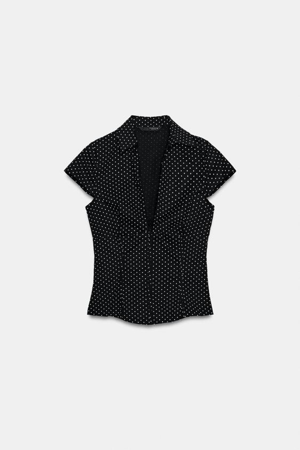 ZARA ТОП ИЗ ПОПЛИНА В ГОРОШЕК В КОРСЕТНОМ СТИЛЕ, ЧЕРНЫЙ/БЕЛЫЙ