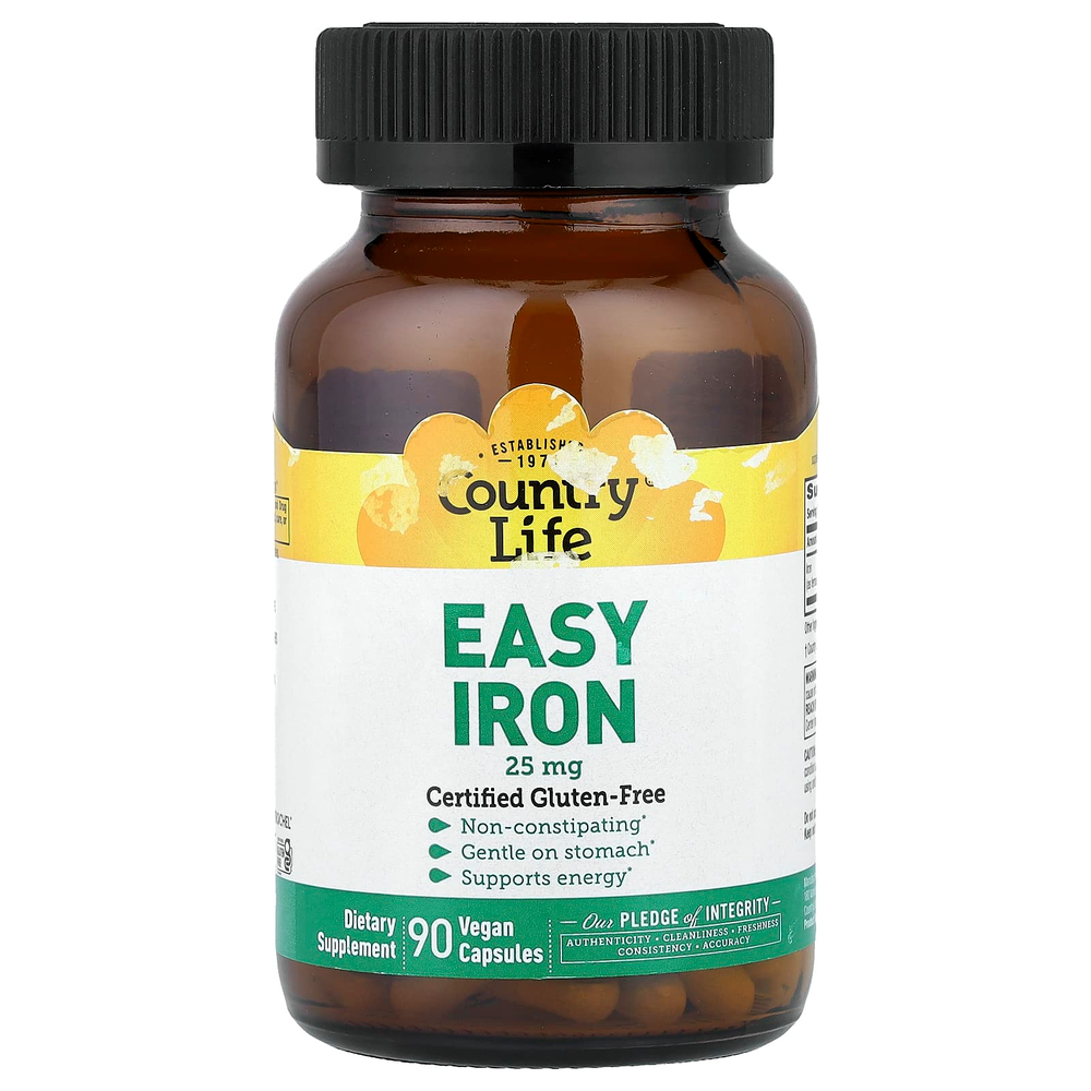 Country Life, Easy Iron, железо, 25 мг, 90 веганских капсул