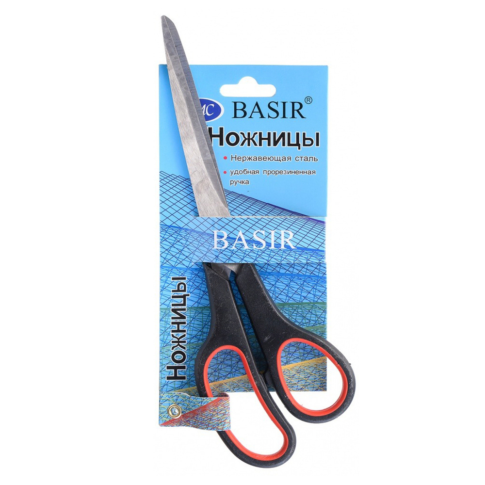 Ножницы канцелярские Basir прорезиненная ручка, 24 см, ассорти