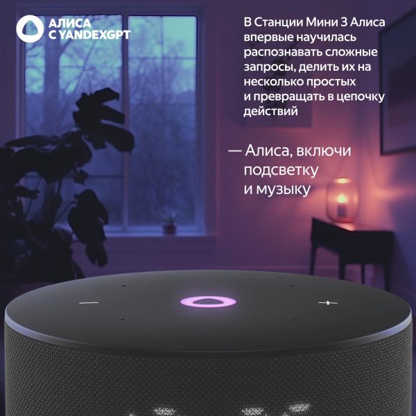 Умная колонка Яндекс Станция Мини 3 с Алисой, Черный | Black