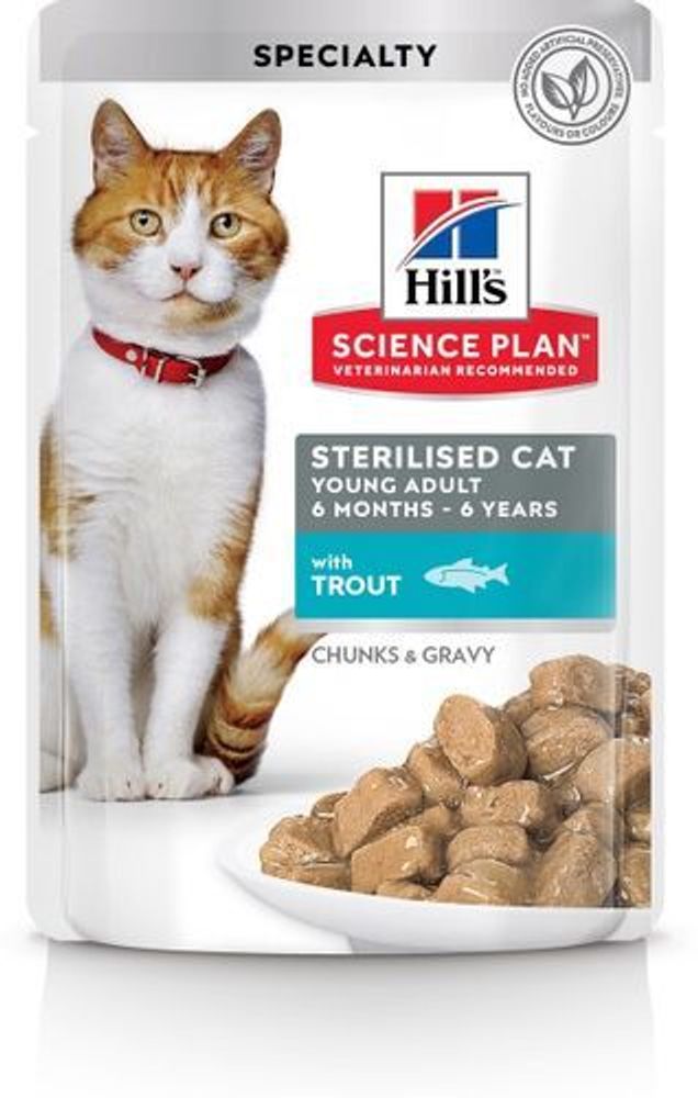Влажный корм Hill's Science Plan для молодых стерилизованных кошек и кастрированных котов, с форелью Влажный корм Hill's Science Plan для молодых стерилизованных кошек и кастрированных котов, с форелью