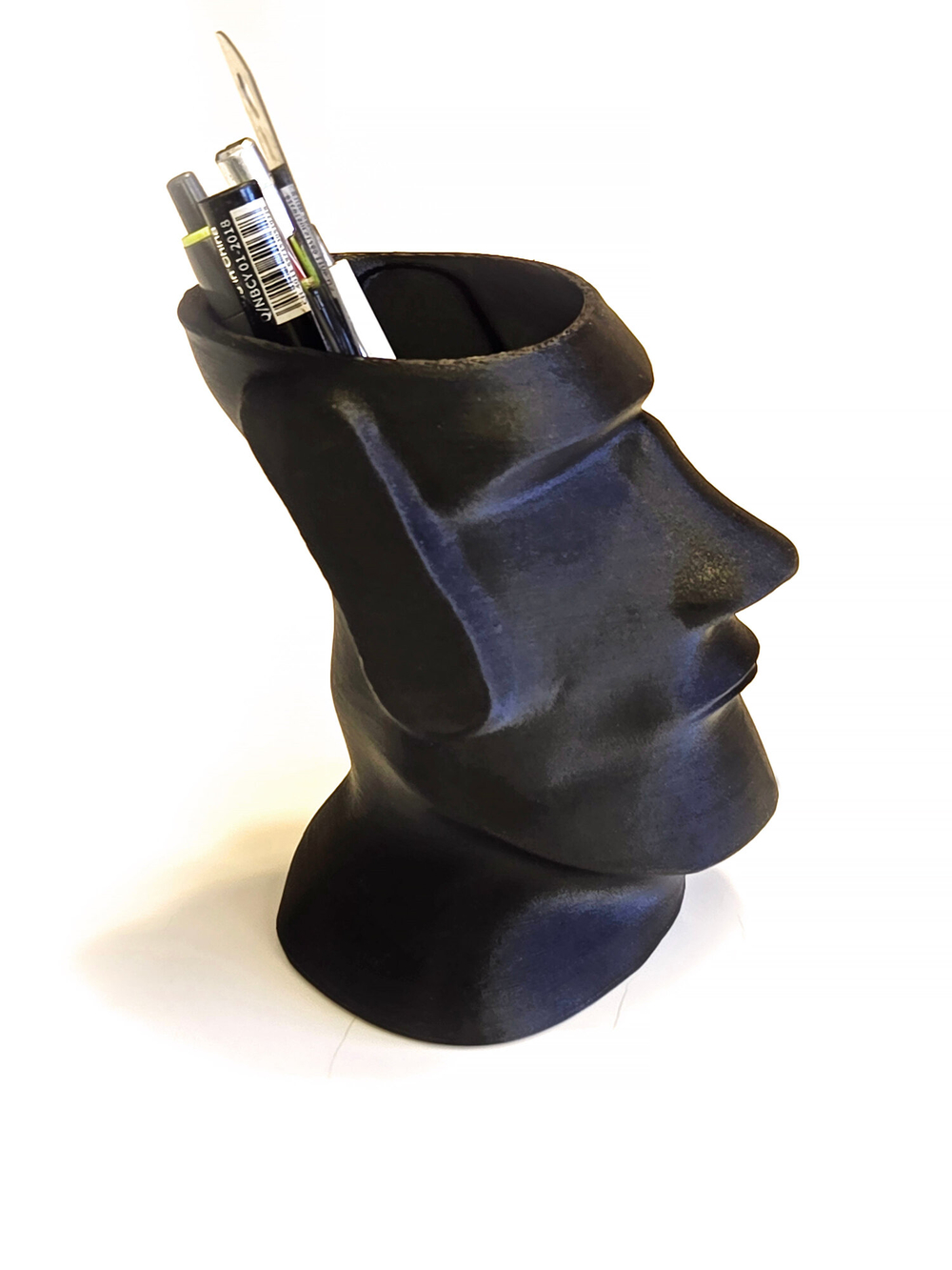 Карандашница в виде истукана Моаи с острова Пасхи, 3D печать, 11 см., черный матовый