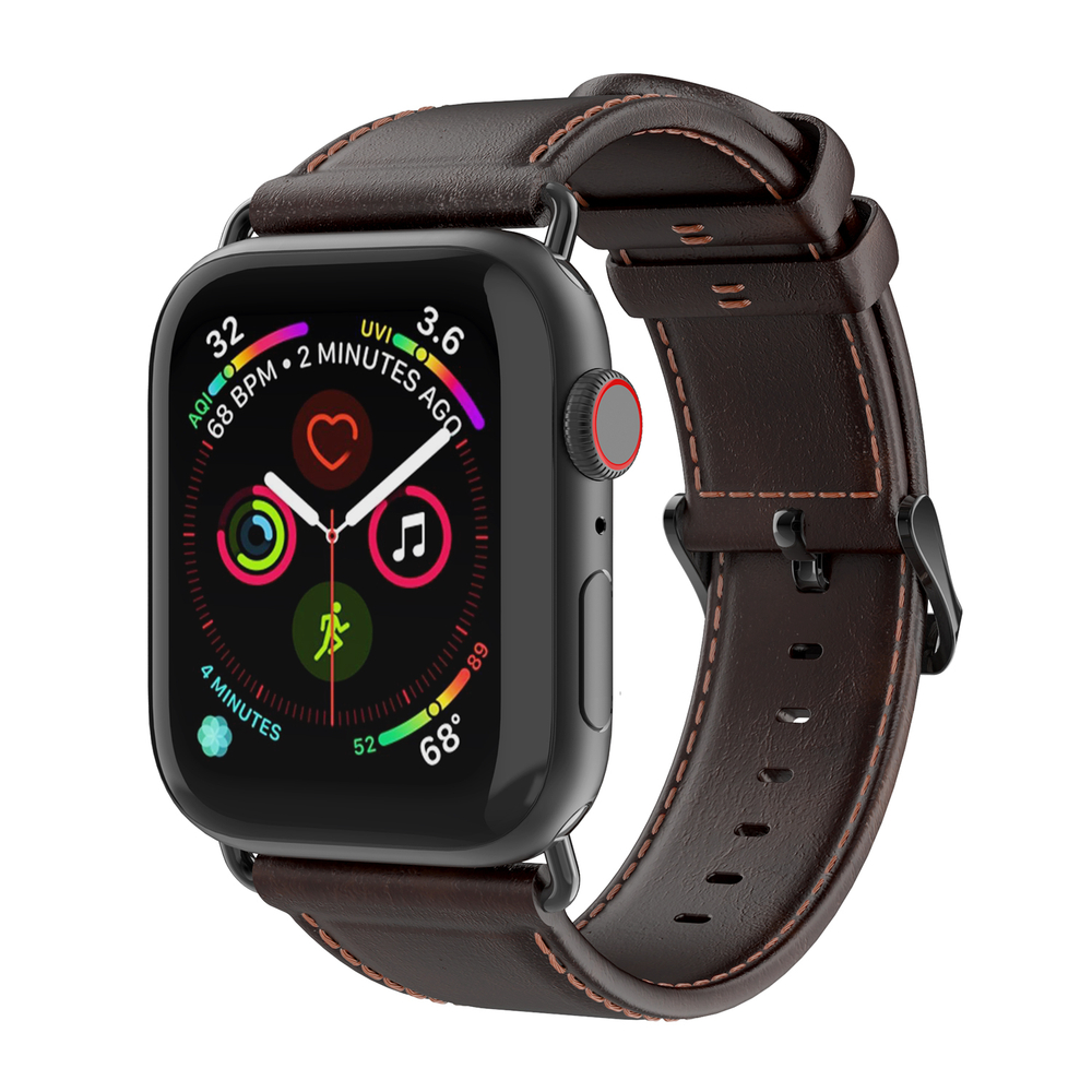 Ремешок из натуральной кожи кофейного цвета от Dux Ducis для смарт часов Apple Watch 42, 44, 45, 46, 49мм, серия Business Series