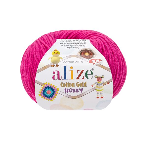 Пряжа Alize (Ализе) Cotton Gold Hobby New / уп.10 мот. по 50 г, 165 м, 149 фуксия