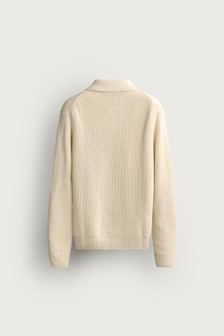 ZARA ПОЛО КЛАССИЧЕСКОГО КРОЯ ИЗ ТРИКОТАЖА ПЛАТОЧНОЙ ВЯЗКИ, ЖЕЛТОВАТО-БЕЛЫЙ