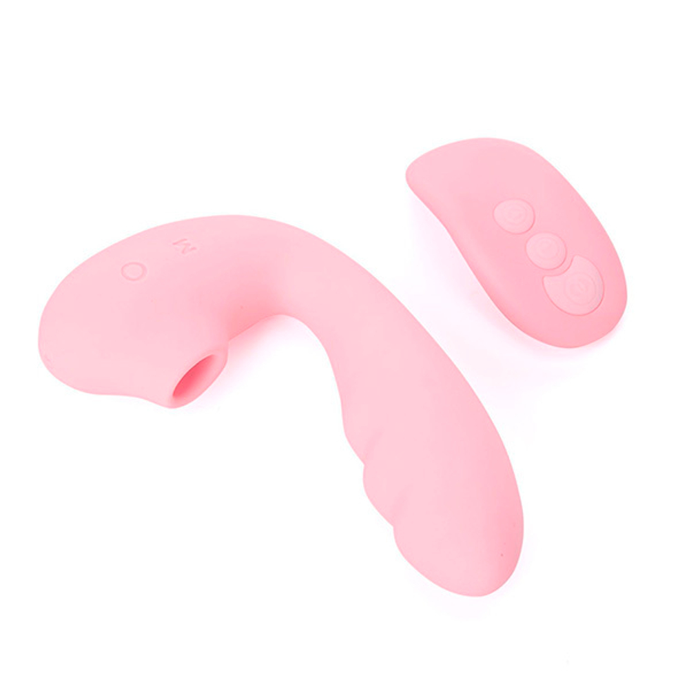 Розовый вибратор 13см с вакуумной стимуляцией и пультом ДУ BeYourLover Tara Pink TW05Y