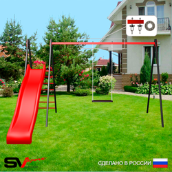 Уличные качели Sv Sport с горкой УК190П1 (3.7м/Деревянные/Подвесы на подш 1к)