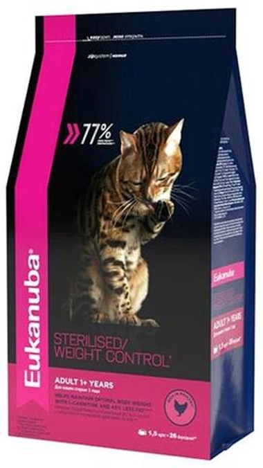 Eukanuba Adult Sterilised/Weight Control Домашняя птица для кошек 1,5 кг
