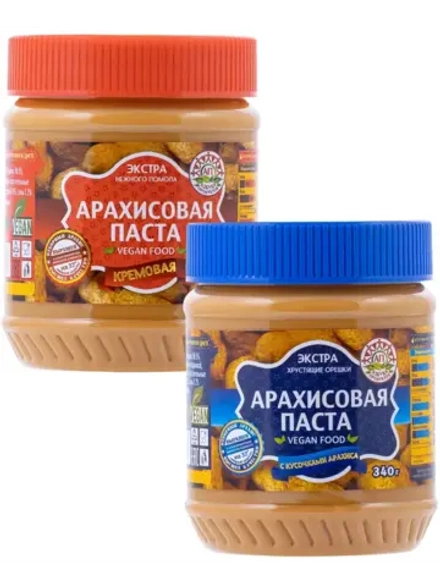 Арахисовая паста Кремовая, с кусочками Арахиса 340 г * 2 шт