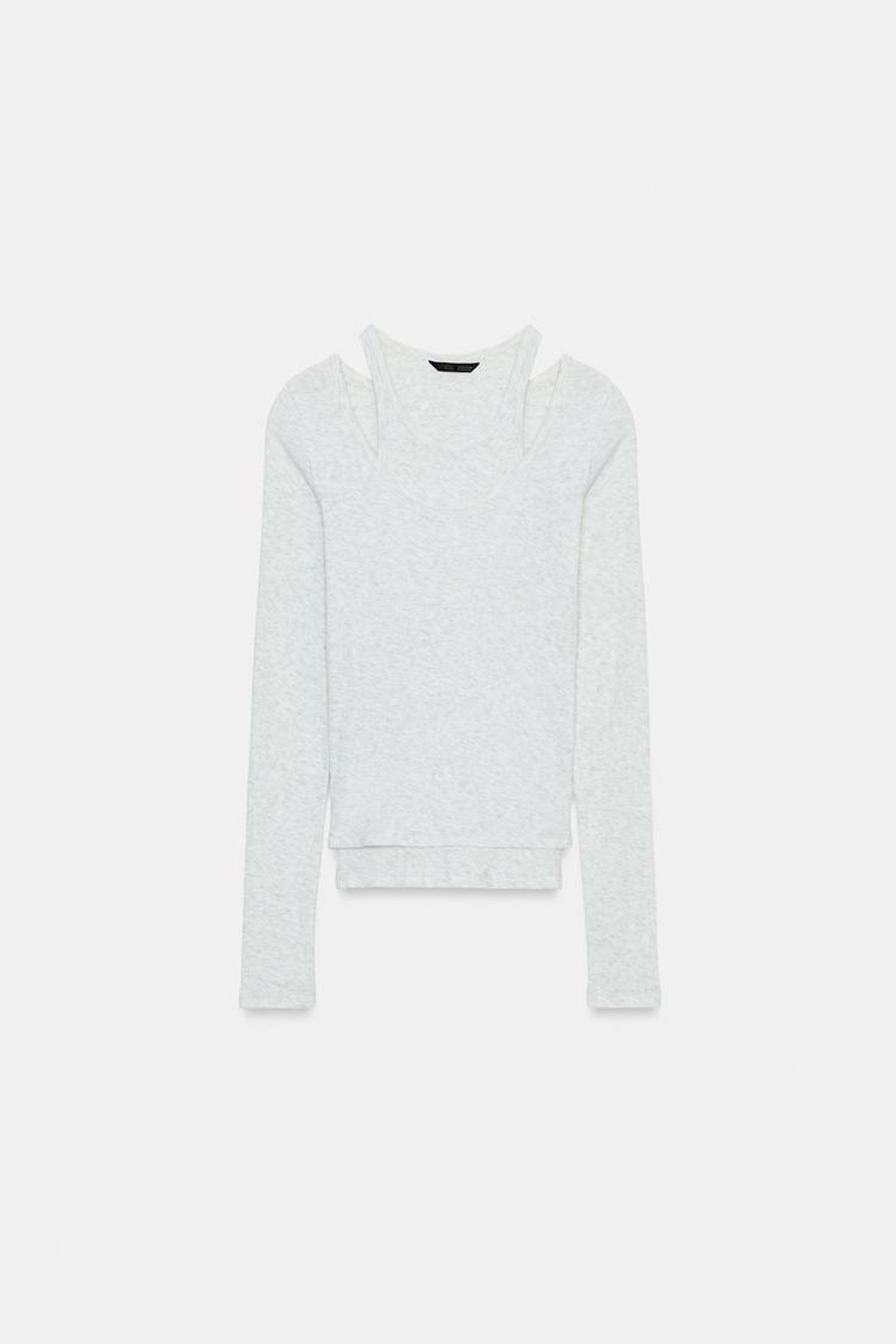 ZARA ДВОЙНАЯ ФУТБОЛКА В РУБЧИК, СЕРЫЙ МЕЛАНЖ